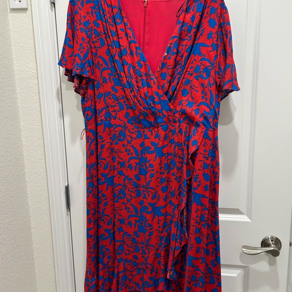 Floral Wrap Dress in Red and Blue